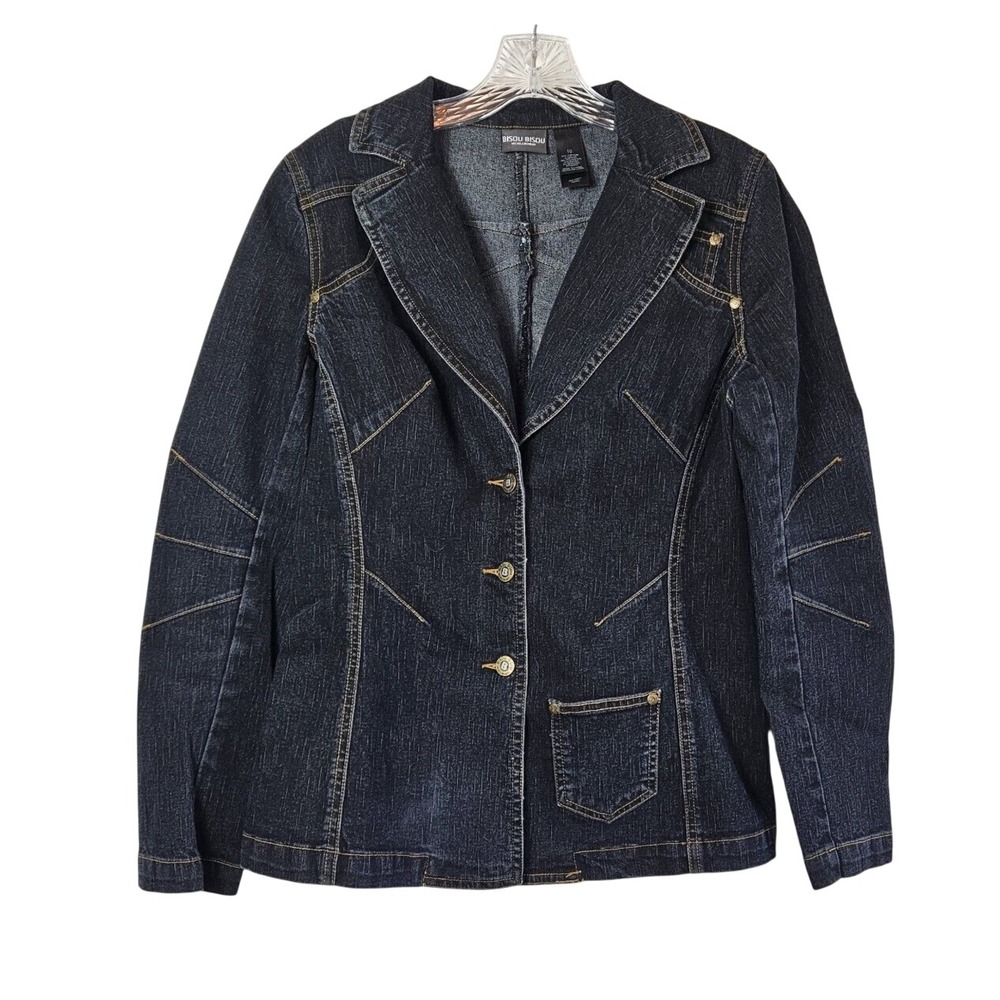 Bisou Bisou Dark Wash Denim Blazer Jacket 10/Med Y2K Preppy Indie Dark Academia